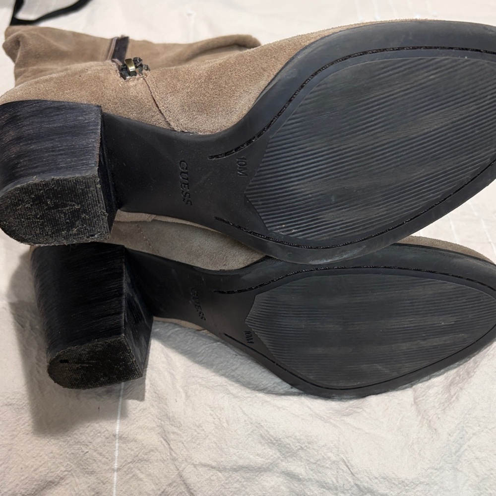 Guess Taupe Suede Block Heel Ankle Boots